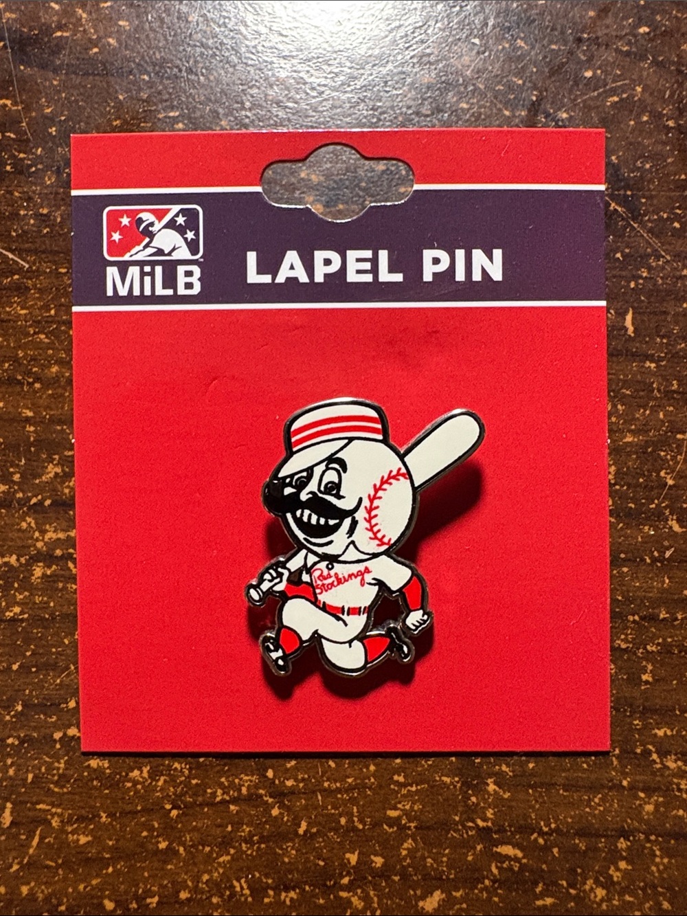 MiLB Lapel Pin - Red & White Baseball Mascot